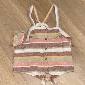 Madewell Texture Striped Tie Front Button Ruffle-Medium